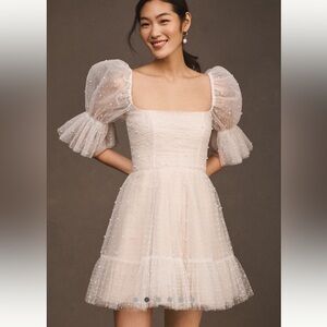 By Watters Macaron square-neck tulle embellished mini dress